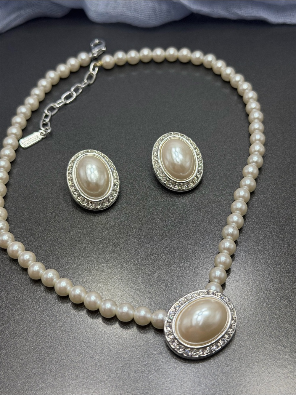 Vintage Vendome Pearl Bead Necklace Clip Earrings Set #61set